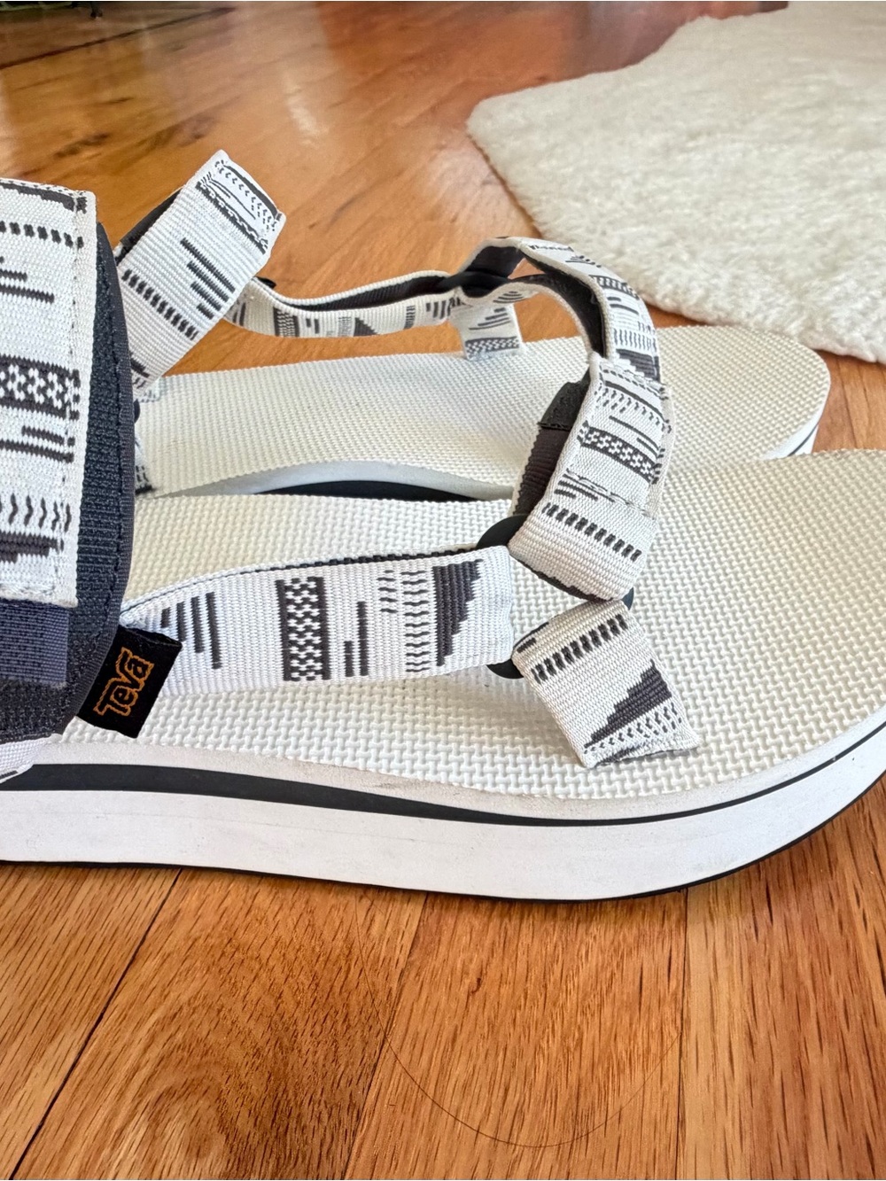 Teva White and Black Patterned Strap Sandals